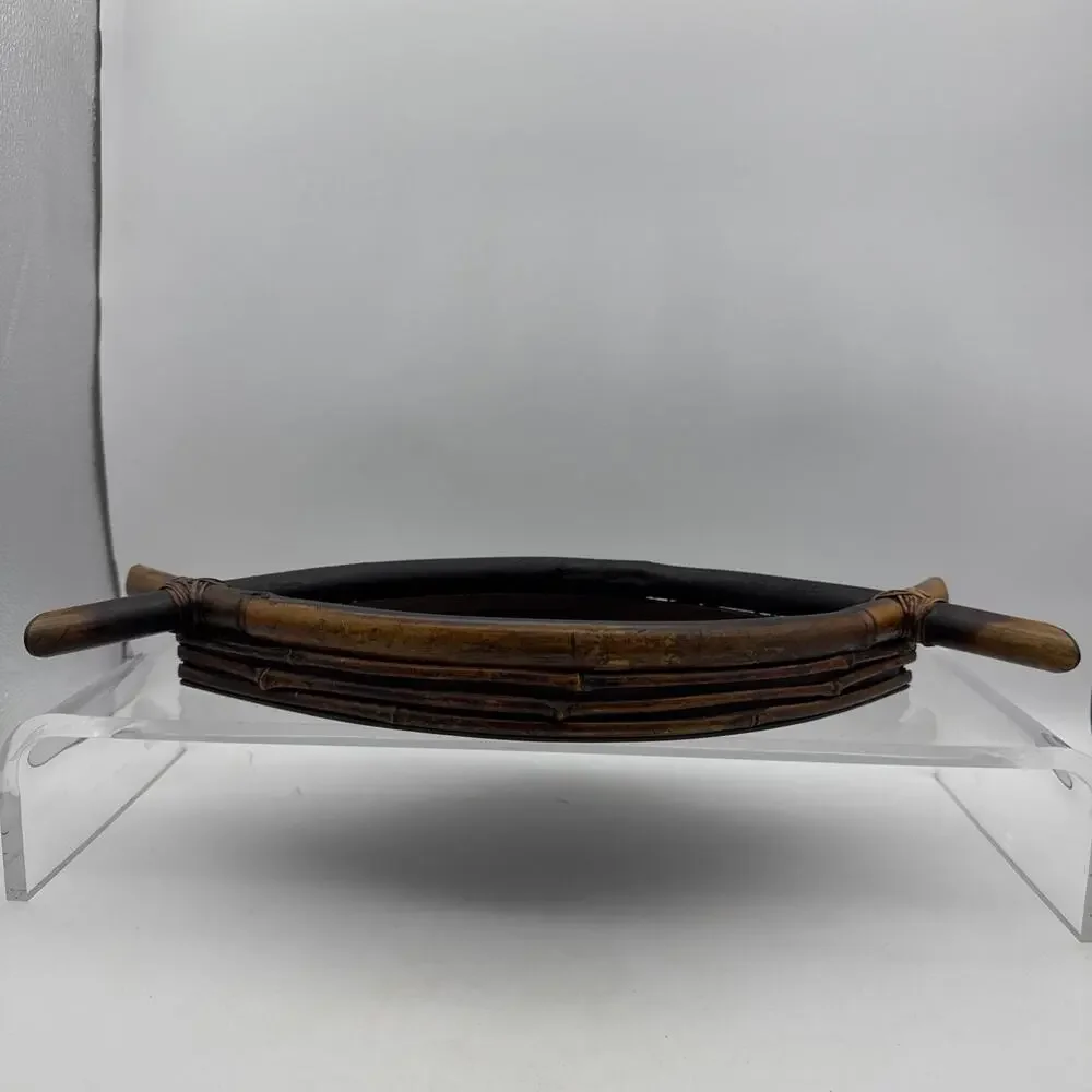 Bohemian Bamboo Rattan Reed Tray Burnt Wood Mid-Century Modern 17 3/4”x8”